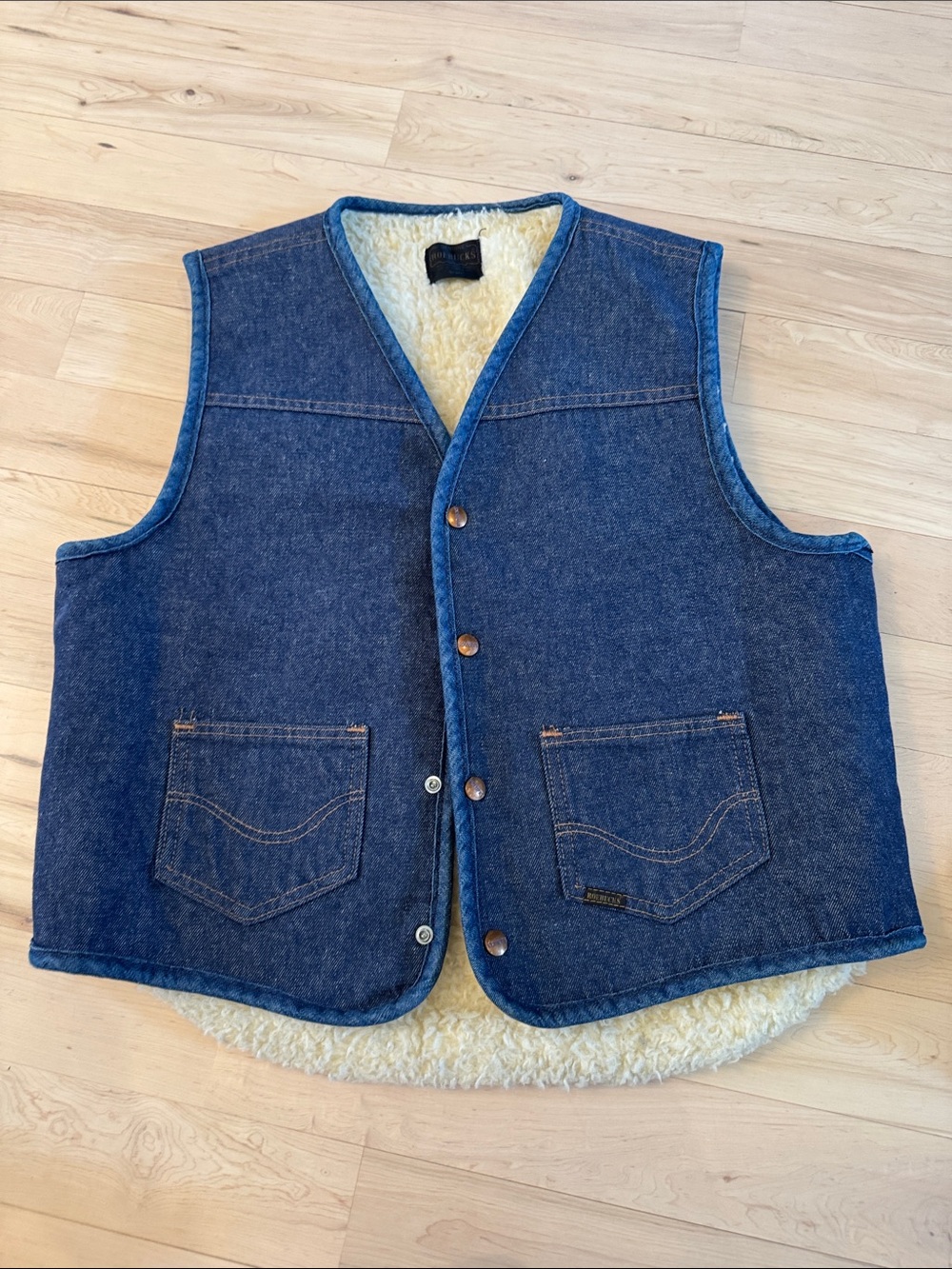 Vintage 1970s Sears Roebucks Dark Denim Vest Sherpa Lining-Western-Unisex